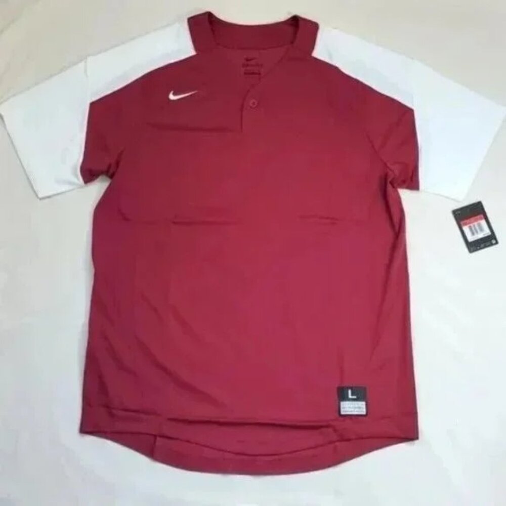 Nike Men's Maroon Red Polo Dri-Fit Baseball Jersey Small NWT